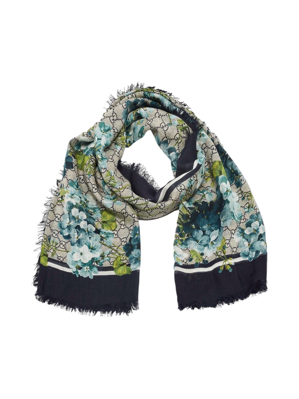 Gucci Blue GG Bloom Print Scarf